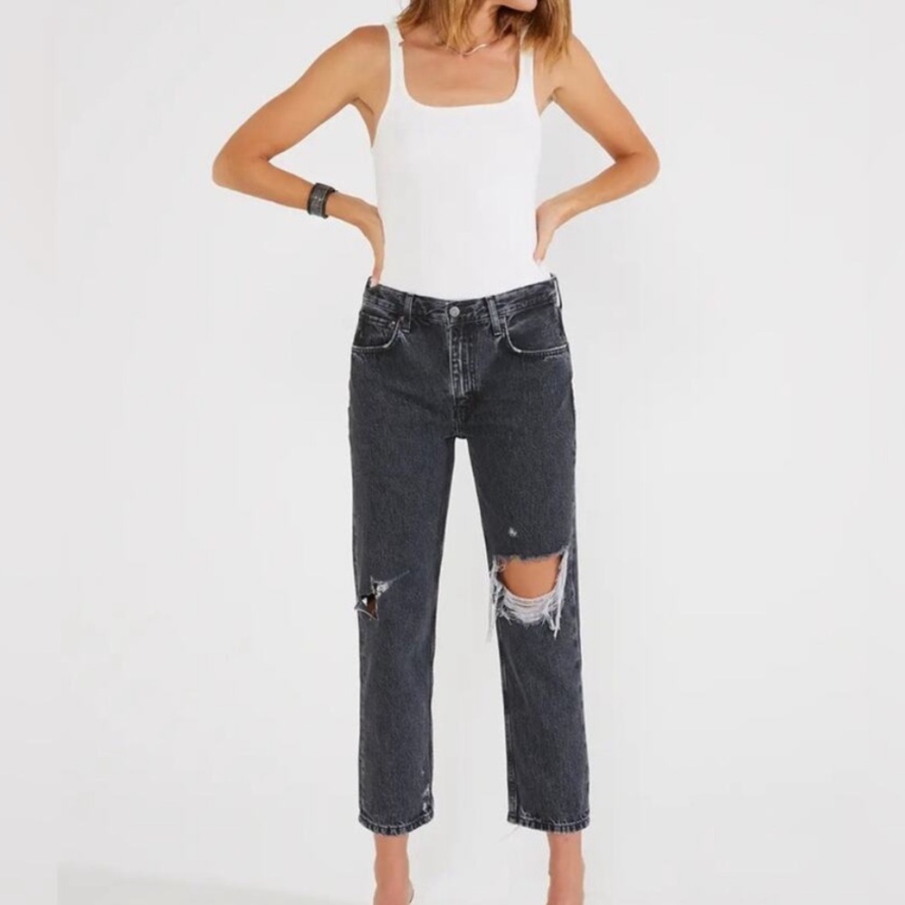 Etica Rhea Midrise Smokey Mountain Distressed Straight Jeans - Black 32